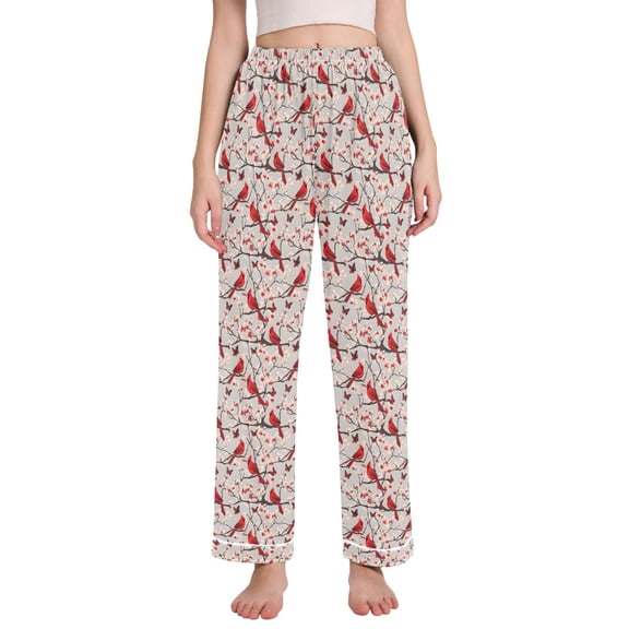 joogoo Women Vintage Cardinal Cherry Floral Pajamas Pants Lounge Bottoms Pjs with Pockets M
