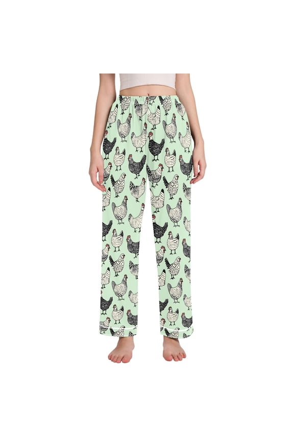 Women Vintage Cartoon Chickens Pajamas Pants Lounge Bottoms Pjs with Pockets M