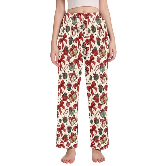 joogoo Women Vintage Christmas Bow Gifts Pajamas Pants Lounge Bottoms Pjs with Pockets M
