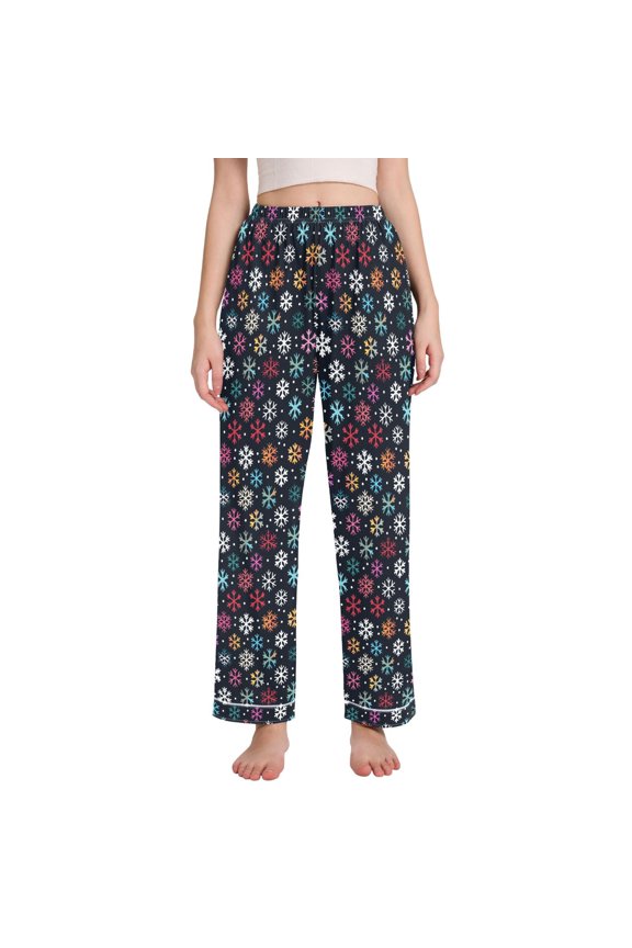 Women Vintage Snowflakes Pajamas Pants Lounge Bottoms Pjs with Pockets S