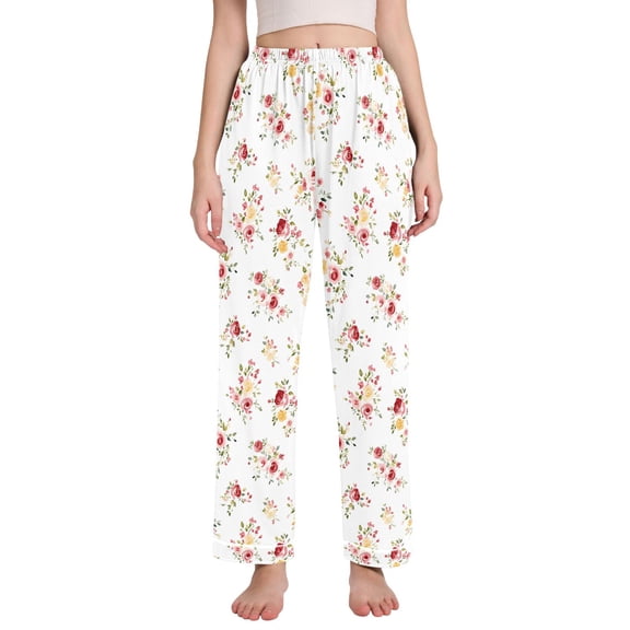 joogoo Women Watercolor Rose Flower Pajamas Pants Lounge Bottoms Pjs with Pockets M