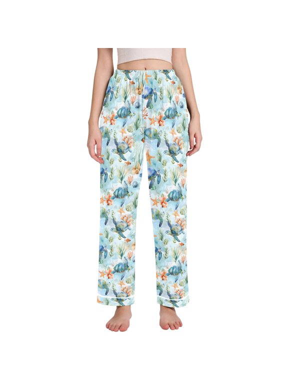 Women Watercolor Turtle Cartoon Pajamas Pants Lounge Bottoms Pjs with Pockets XXL