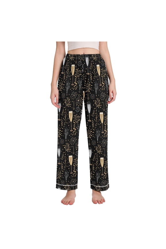 Women Wine Fireworks Pajamas Pants Lounge Bottoms Pjs with Pockets S