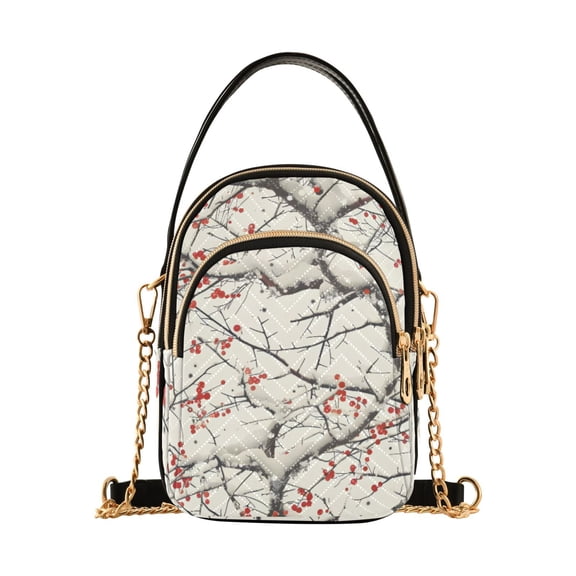 joogoo Women Winter Cherry Floral Chain Crossbody Bags Shoulder Handbag Phone Purse