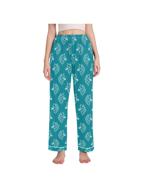Women Wolf Artistic Pajamas Pants Lounge Bottoms Pjs with Pockets L