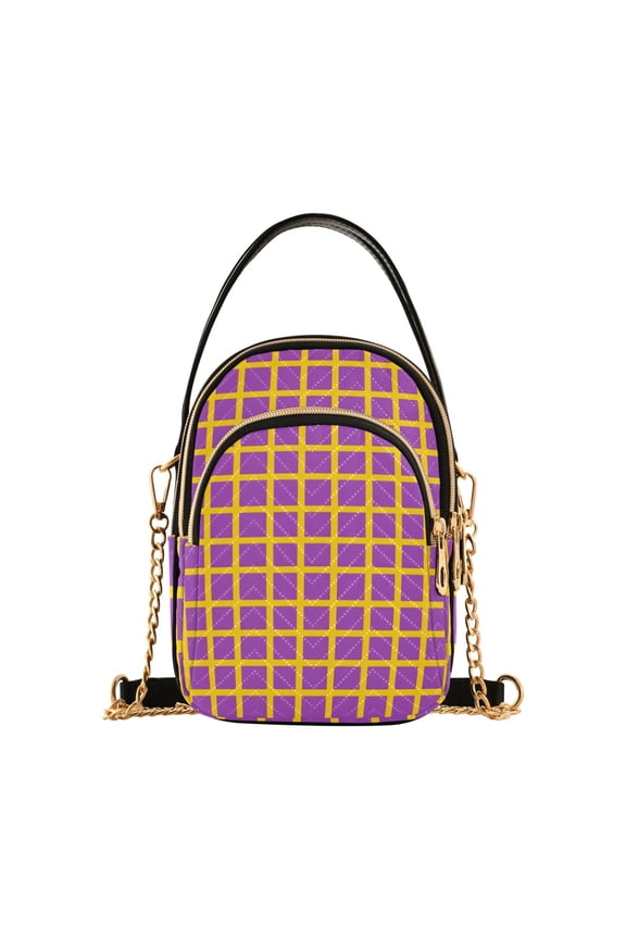 Women Yellow Purple Checkered Chain Crossbody Bags Shoulder Handbag Phone Purse