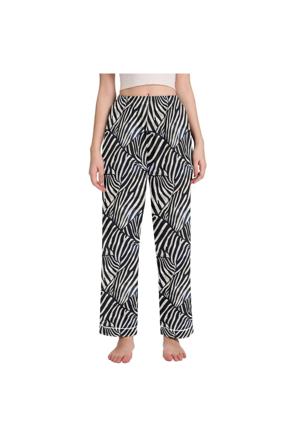 Women Zebra Pattern Pajamas Pants Lounge Bottoms Pjs with Pockets L