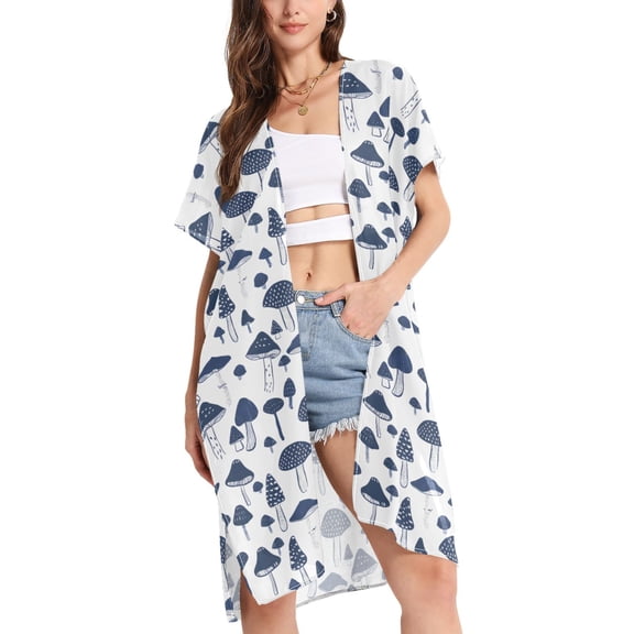 joogoo Women's Boho Mushrooms Beach Cover Up Kimono Swimsuit Summer Cardigan Swimwear S