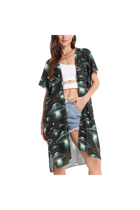 Women's Cosmos Space Beach Cover Up Kimono Swimsuit Summer Cardigan Swimwear M