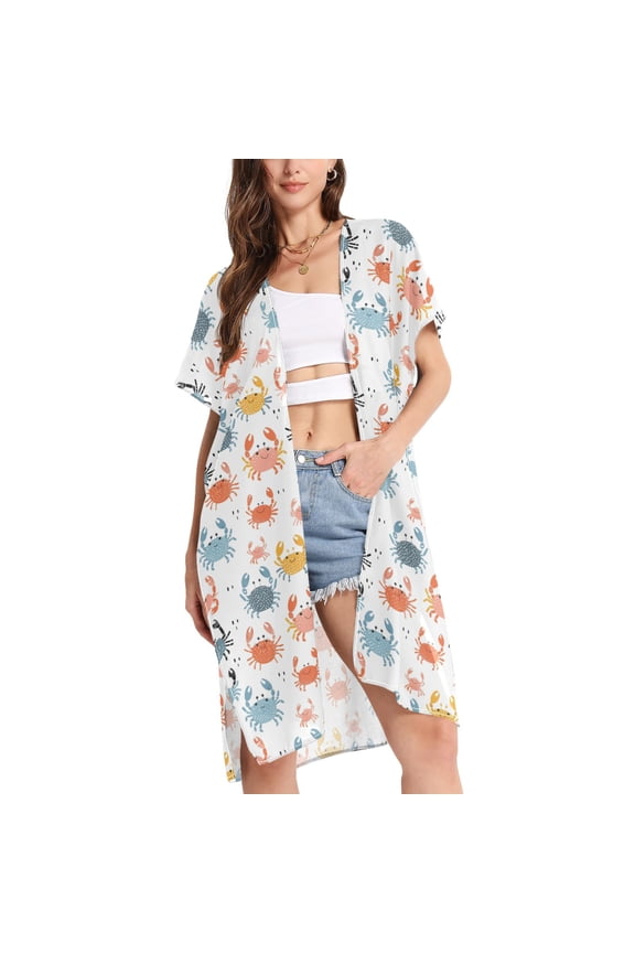Women's Crabs Beach Cover Up Kimono Swimsuit Summer Cardigan Swimwear L