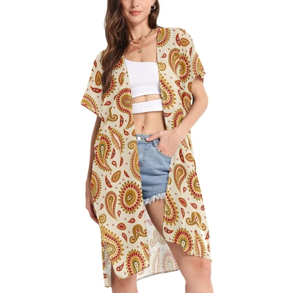 joogoo Women's Graffiti Boho Beach Cover Up Kimono Swimsuit Summer Cardigan Swimwear S