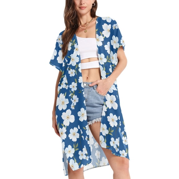 joogoo Women's Jasmine Flower Beach Cover Up Kimono Swimsuit Summer Cardigan Swimwear M