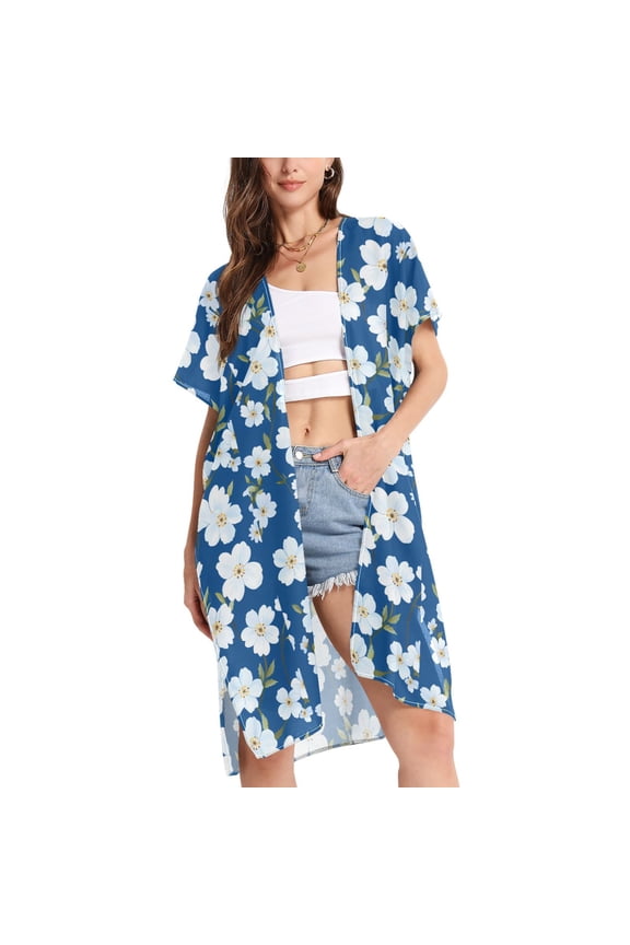 Women's Jasmine Flower Beach Cover Up Kimono Swimsuit Summer Cardigan Swimwear S