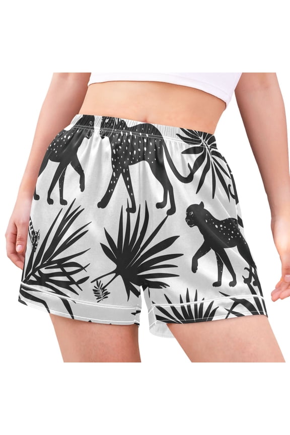 Women's Pajama Lounge Shorts Abstract Leopards Leaves Bottoms Sleep Short XXL