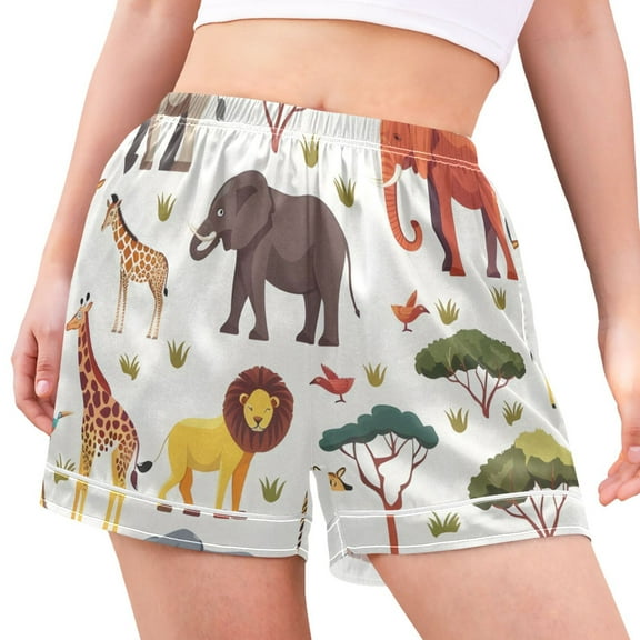 joogoo Women's Pajama Lounge Shorts African Elephant Giraffe Bottoms Sleep Short L