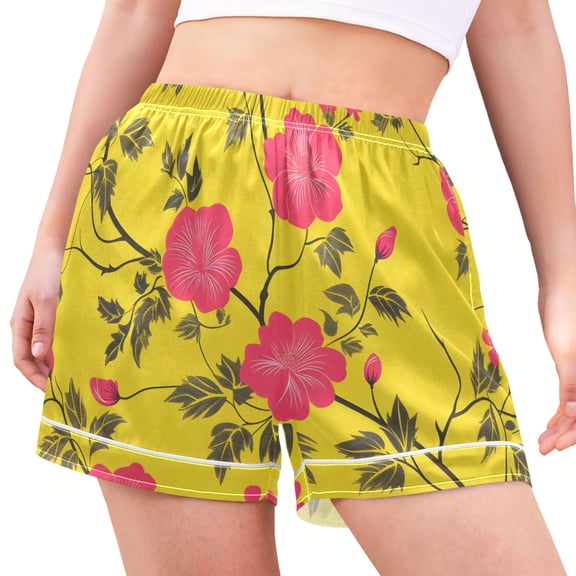 joogoo Women's Pajama Lounge Shorts Art Hibiscus Flower Bottoms Sleep Short S