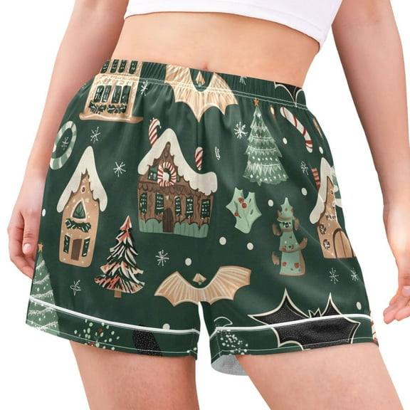 joogoo Women's Pajama Lounge Shorts Bat House Christmas Bottoms Sleep Short M