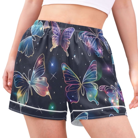 joogoo Women's Pajama Lounge Shorts Beautiful Butterfly in Shiny Bottoms Sleep Short S