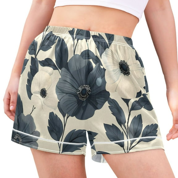 joogoo Women's Pajama Lounge Shorts Black Peony Flower Bottoms Sleep Short S