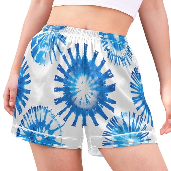 joogoo Women's Pajama Lounge Shorts Blue Tie Dye Print Bottoms Sleep Short L