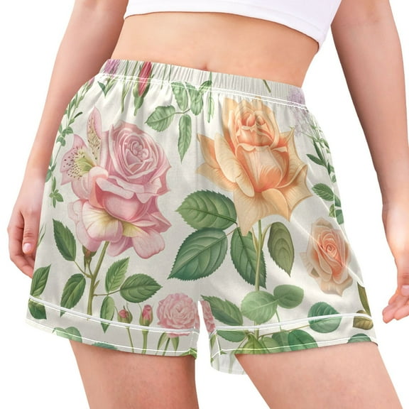 joogoo Women's Pajama Lounge Shorts Botanical Rose Flower Bottoms Sleep Short XL