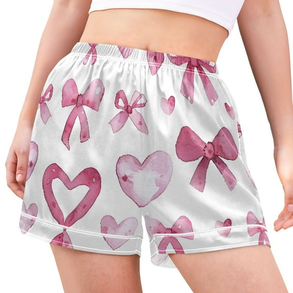 joogoo Women's Pajama Lounge Shorts Bows and Hearts Bottoms Sleep Short M