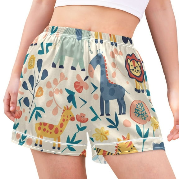 joogoo Women's Pajama Lounge Shorts Cartoon Cute Elephant Giraffe Bottoms Sleep Short M