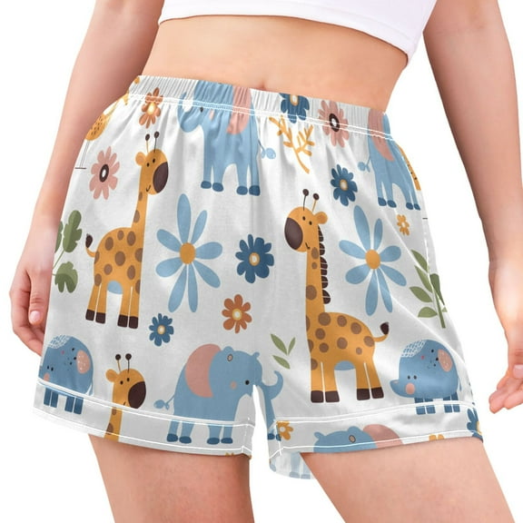 joogoo Women's Pajama Lounge Shorts Cartoon Giraffes Elephants Bottoms Sleep Short M