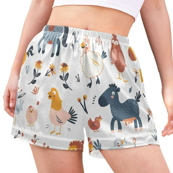 joogoo Women's Pajama Lounge Shorts Cartoon Horse Chicken Bottoms Sleep Short S