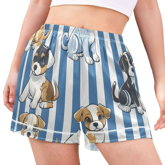 joogoo Women's Pajama Lounge Shorts Cartoon Puppy Dog Stripes Bottoms Sleep Short M