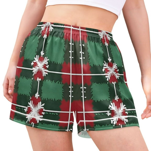 joogoo Women's Pajama Lounge Shorts Checkered Christmas Snowflake Bottoms Sleep Short M