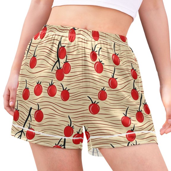 joogoo Women's Pajama Lounge Shorts Cherry Wave Pattern Bottoms Sleep Short M
