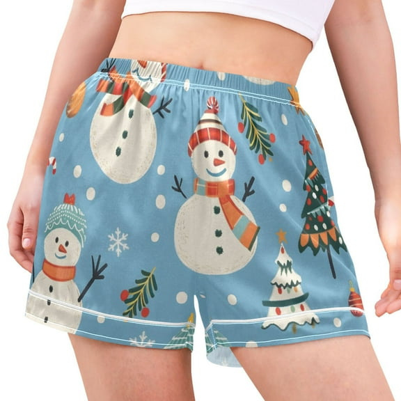 joogoo Women's Pajama Lounge Shorts Christmas Snowman Trees Bottoms Sleep Short S