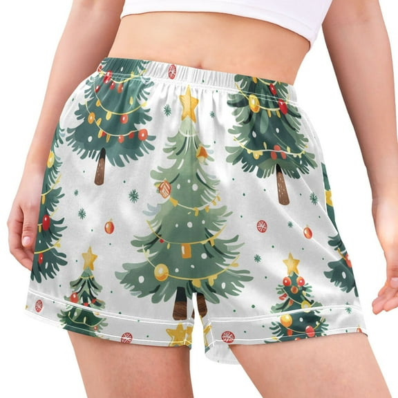 joogoo Women's Pajama Lounge Shorts Christmas Tree Pattern Bottoms Sleep Short L