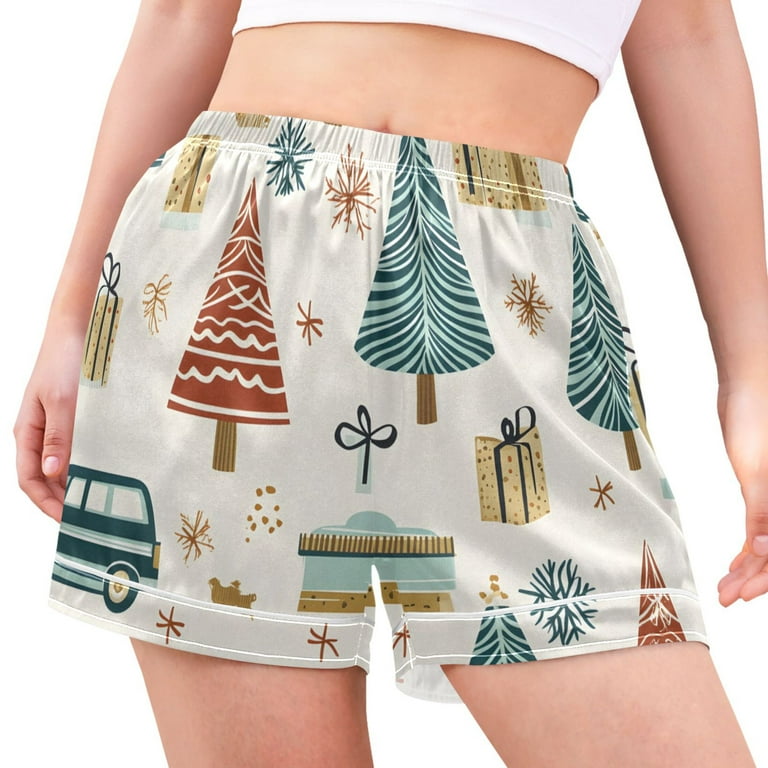 joogoo Women's Pajama Lounge Shorts Christmas Trees Gift Bottoms