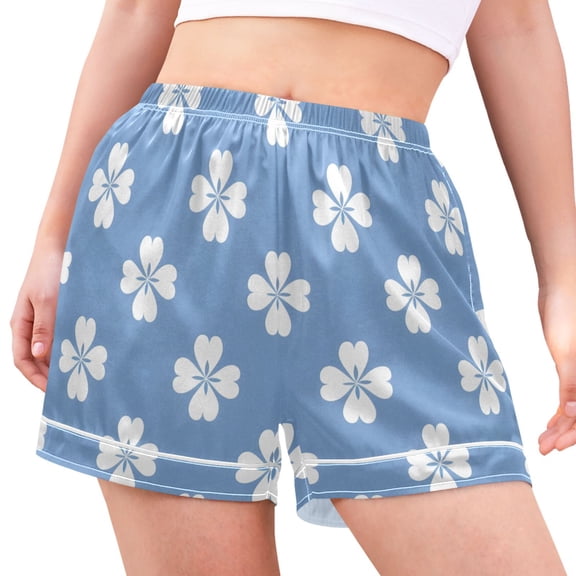 joogoo Women's Pajama Lounge Shorts Clover Flower Pattern Bottoms Sleep Short S