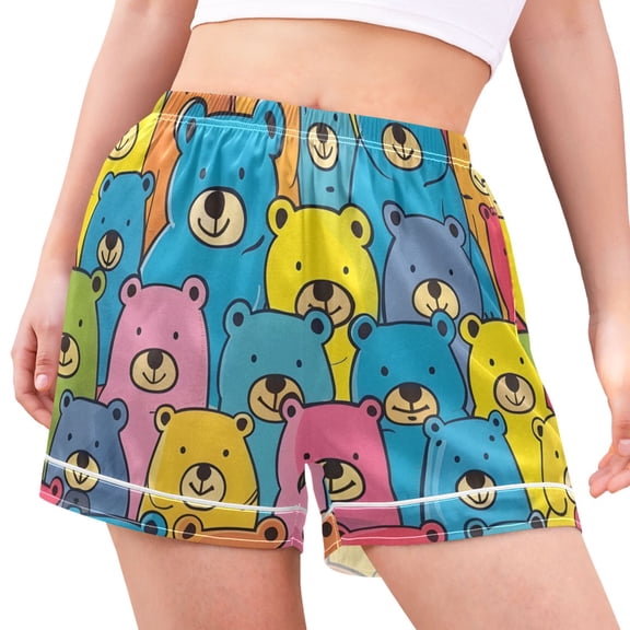 joogoo Women's Pajama Lounge Shorts Colorful Cute Bears Bottoms Sleep Short L