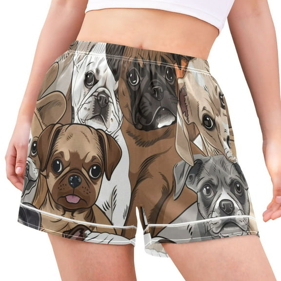 joogoo Women's Pajama Lounge Shorts Cute Doodle Pug Dogs Bottoms Sleep Short M