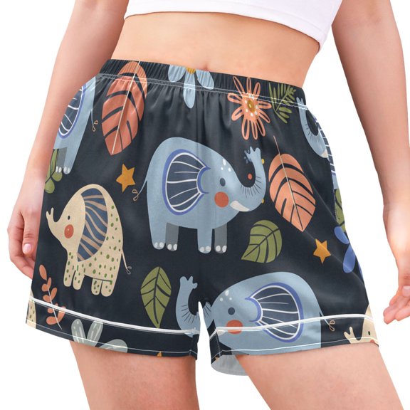 joogoo Women's Pajama Lounge Shorts Cute Elephants and Floral Bottoms Sleep Short XXL