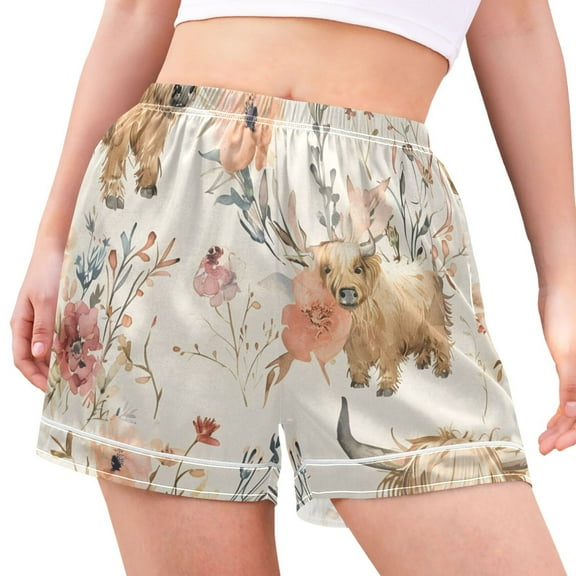 joogoo Women's Pajama Lounge Shorts Cute Highland Cows Bottoms Sleep Short M