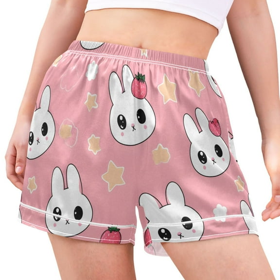 joogoo Women's Pajama Lounge Shorts Cute Rabbit Strawberry Bottoms Sleep Short M
