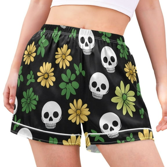joogoo Women's Pajama Lounge Shorts Cute Skull in Floral Bottoms Sleep Short XL