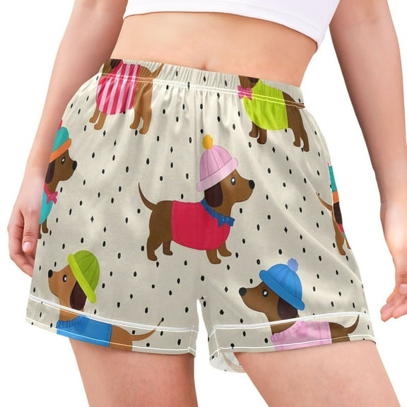 joogoo Women's Pajama Lounge Shorts Dachshund Dog Polka Dots Bottoms Sleep Short M