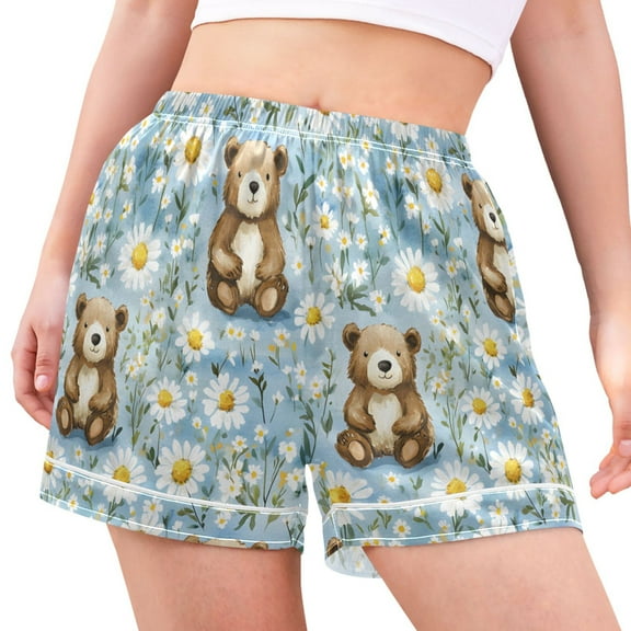 joogoo Women's Pajama Lounge Shorts Daisy Flower Bear Bottoms Sleep Short L
