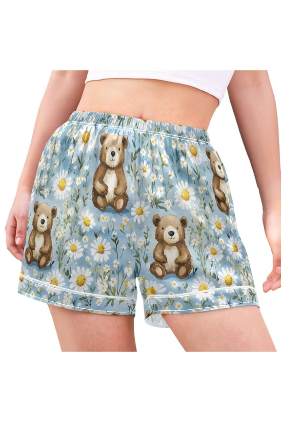Women's Pajama Lounge Shorts Daisy Flower Bear Bottoms Sleep Short L