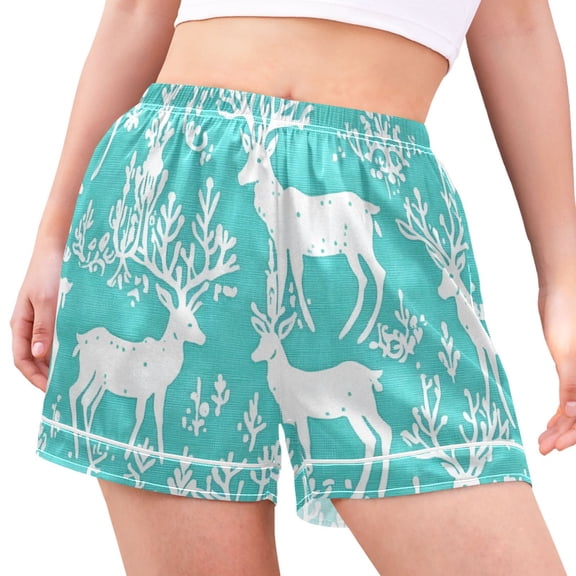 joogoo Women's Pajama Lounge Shorts Deers on Blue Bottoms Sleep Short XL