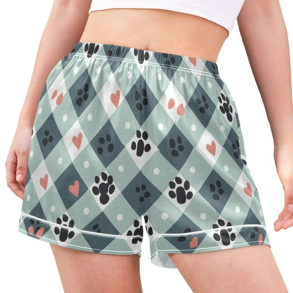 joogoo Women's Pajama Lounge Shorts Dog Footprint Checkered Bottoms Sleep Short XL