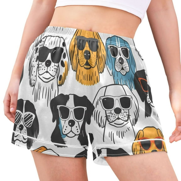 joogoo Women's Pajama Lounge Shorts Doodle Dogs in Sunglasses Bottoms Sleep Short XL