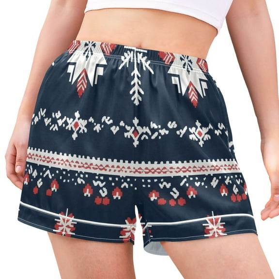 joogoo Women's Pajama Lounge Shorts Ethnic Christmas Snowflake Bottoms Sleep Short S