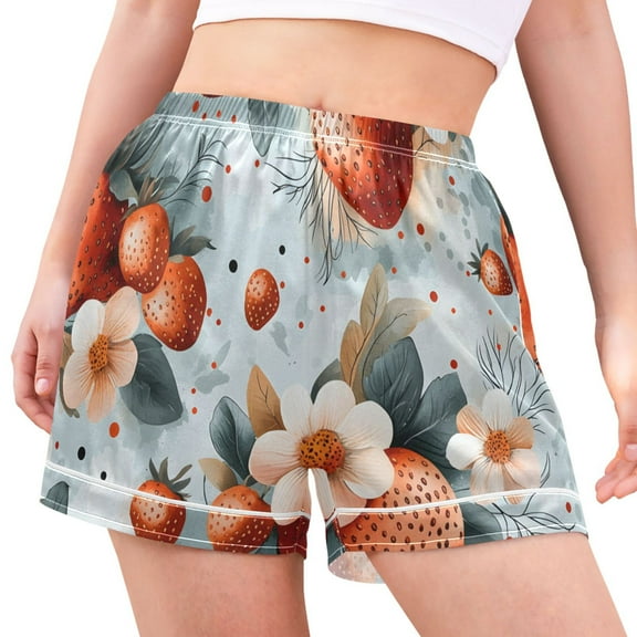 joogoo Women's Pajama Lounge Shorts Flower Strawberry Bottoms Sleep Short S